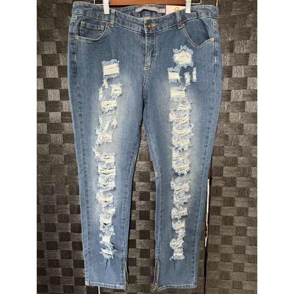 Boom Boom Jeans Denim - Boom Boom Jeans Womans size 15 Distressed Skinny Zip Ankle